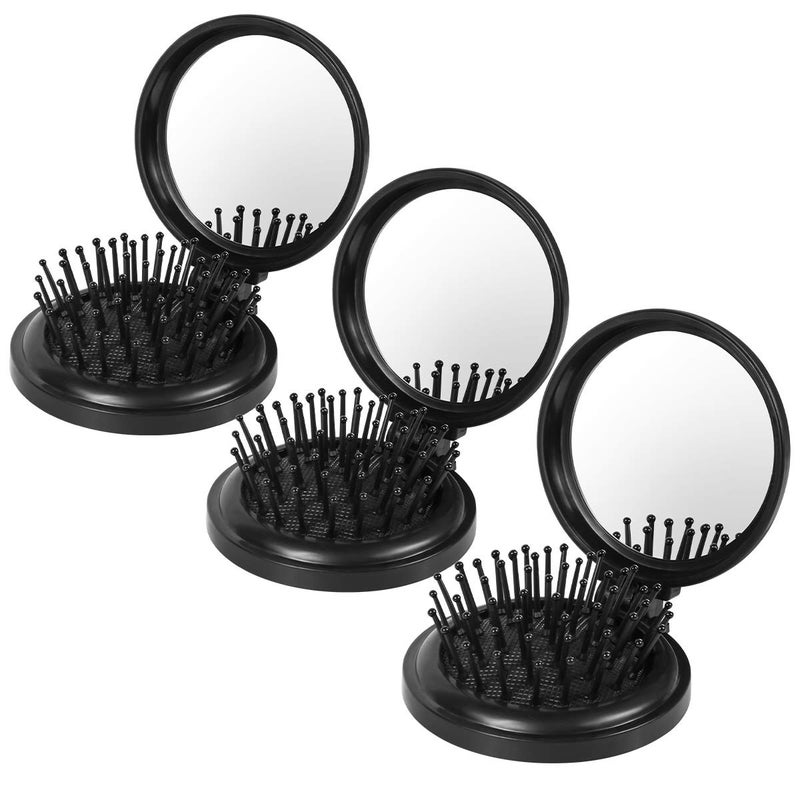 Aooba 3PCS Folding Travel Hair Brush with Mirror, Mini Comb/Wet Brushes, Compact Purse Pocket Hair Massage Combor for Women and Girls - Image 1